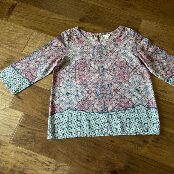 Artisan Ny Blue Red Geometric Abstract Modern Print Top Women's Size Ext… - Picture 4 of 13